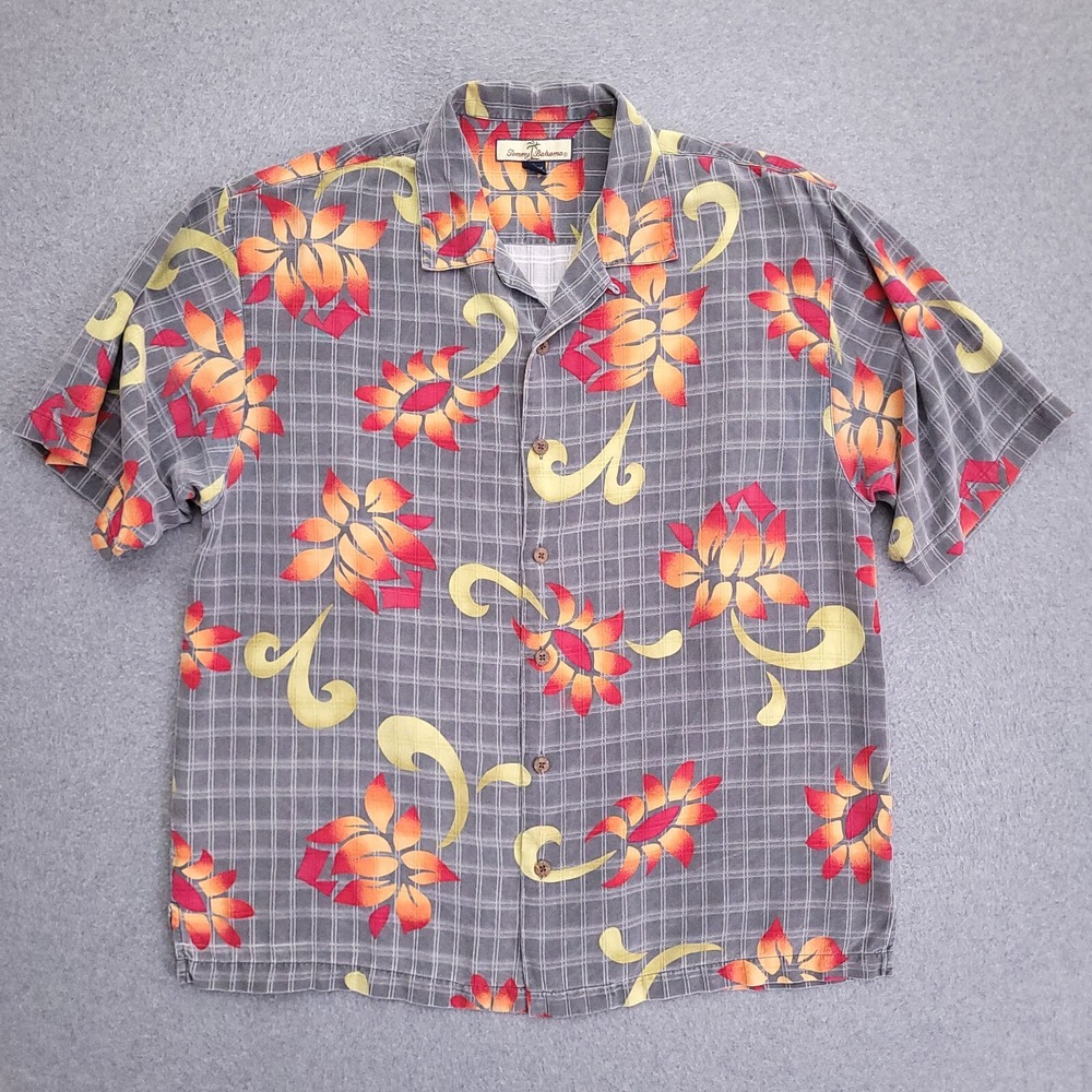 Tommy Bahama Silk Hawaiian Shirt Mens Large Floral Print Camp Loop Vacation